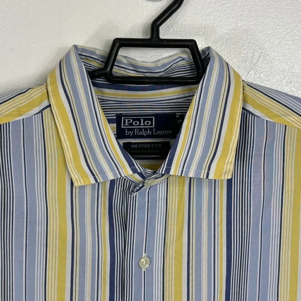 Polo Ralph Lauren Westerton Men's XXL Button Shirt Blue Yellow‎ Striped